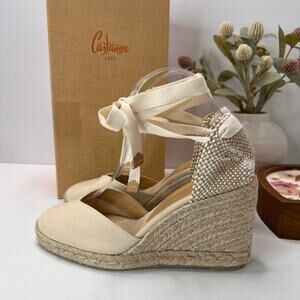 Castañer Carina Wedge Espadrille Ankle Wrap Ivory 020962-203-39 Women's 8.5 NWB